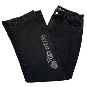 Sanrio Hello Kitty Jeans Women's Size 30 Black Baggy Y2K 90s Rhinestone Pants